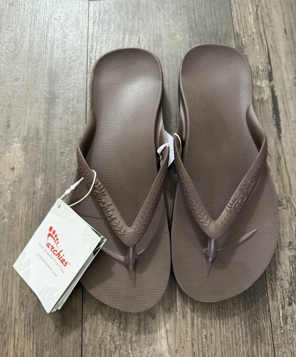 Archies Arch Support Flip Flops Brown Women’s 10 Men’s 9 Orthotic Sandals New